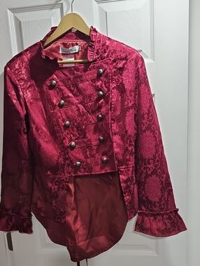 Red Brocade Military-Style Blazer